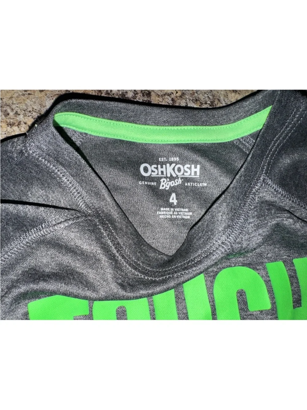 NWT Size 4 Oshkosh Touch Down Football Athletic Green Gray Tee Shirt